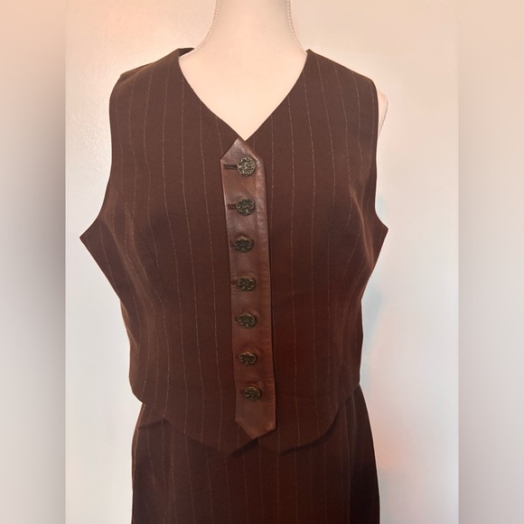 Vintage Alberto Makali Brown Pinstripe Vest and Skirt Set - Picture 2 of 13